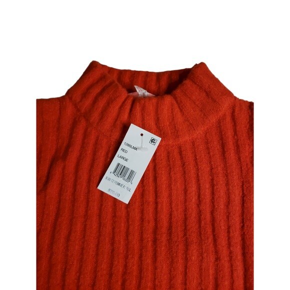 NWT Leyden Ribbed Mock-Neck Pullover Sweater w Puffed Sleeves - Red - L - Picture 5 of 13